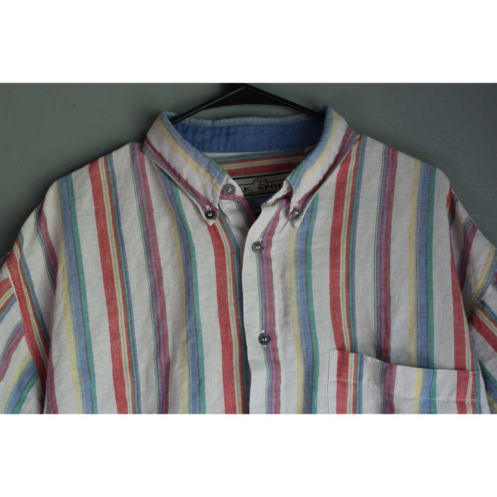 M.E. Sport Mens XL Short-sleeve Button-up Vertical Striped Shirt - Picture 2 of 14